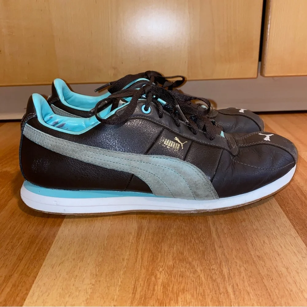 Puma Turin Leather and Suede Chocolate and Aqua Women’s Sneakers 8.5 - Picture 4 of 11